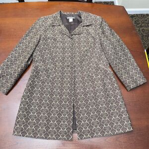 Sigrid Olsen Brown Geometric Overcoat 12 Midi Casual single button